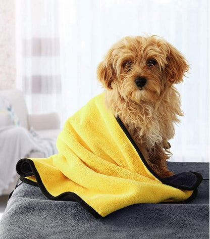 Super Absorbent Microfiber Dog Bath Towel - Perfect for Small, Medium, and Large Dogs and Cats - Lightweight and Quick-Drying in Yellow & Grey