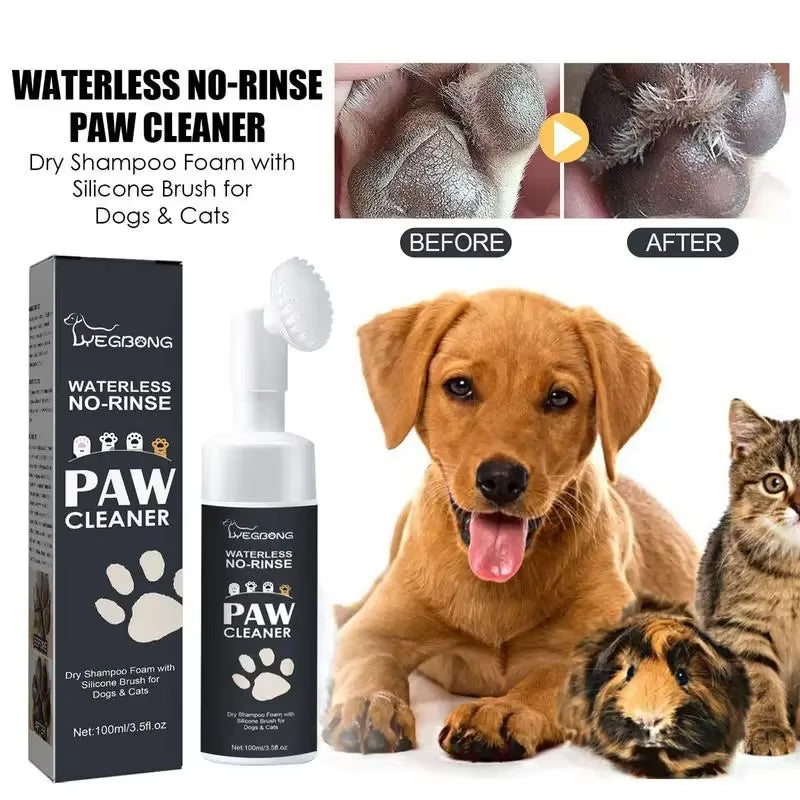 Waterless Pet Shampoo Foam for Dogs and Cats - 100ml Paw Cleaner with Brush for Easy Rinse-Free Cleaning