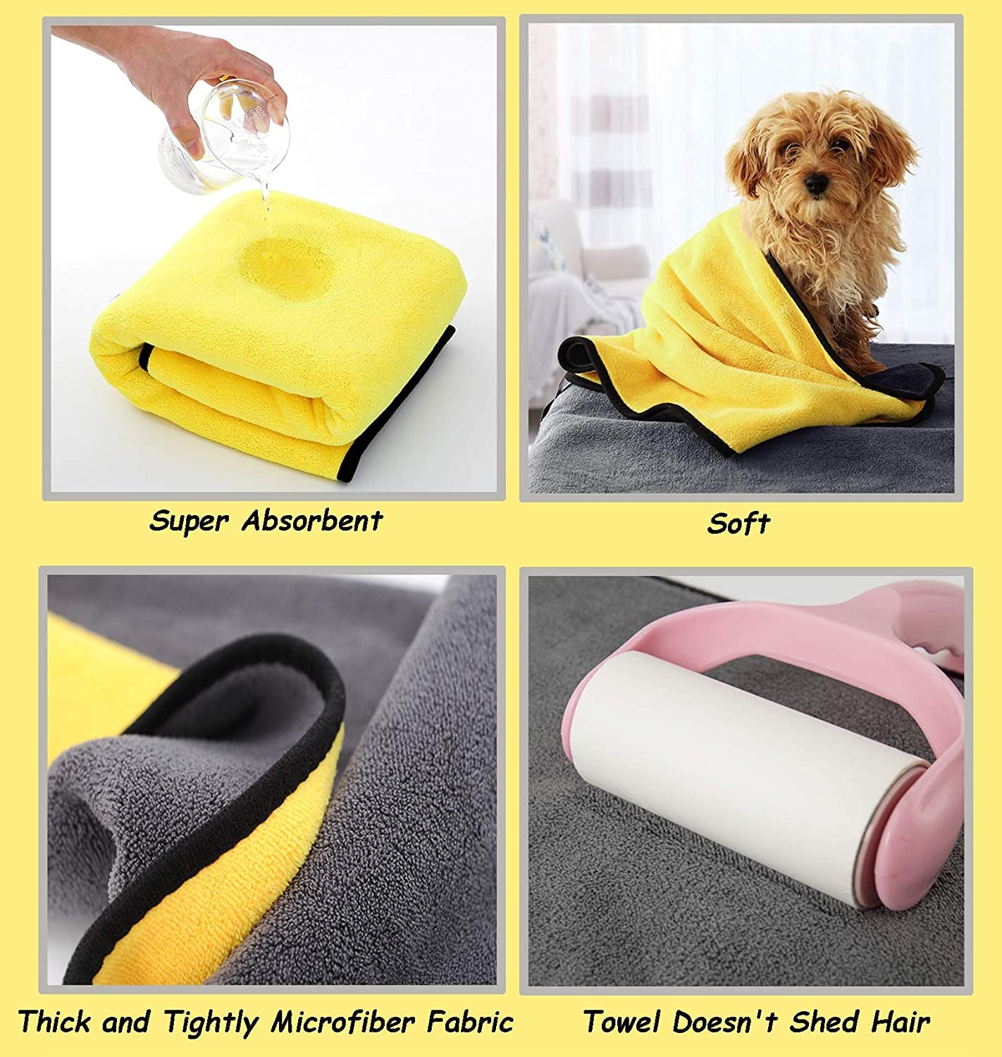 Super Absorbent Microfiber Dog Bath Towel - Perfect for Small, Medium, and Large Dogs and Cats - Lightweight and Quick-Drying in Yellow & Grey
