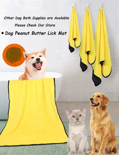 Super Absorbent Microfiber Dog Bath Towel - Perfect for Small, Medium, and Large Dogs and Cats - Lightweight and Quick-Drying in Yellow & Grey