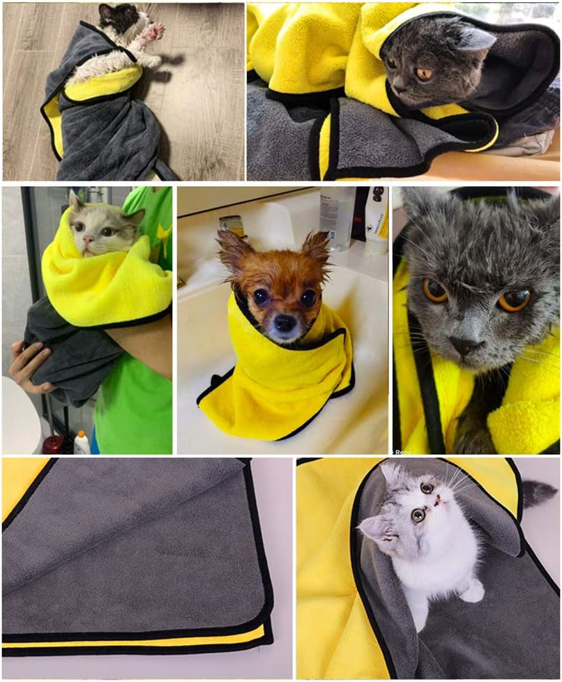 Super Absorbent Microfiber Dog Bath Towel - Perfect for Small, Medium, and Large Dogs and Cats - Lightweight and Quick-Drying in Yellow & Grey