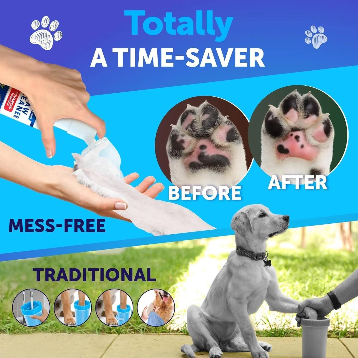 Revolutionary Paw Cleaner for Dogs: Silicone Brush & No Rinse Foaming Cleanser (5 Fl Oz) for Clean, Soft Paws