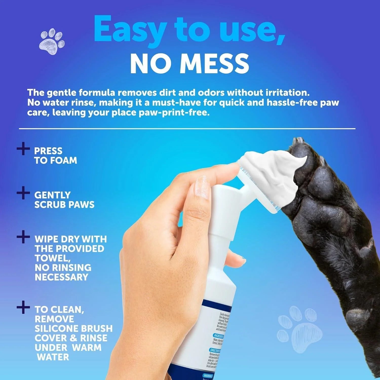 Revolutionary Paw Cleaner for Dogs: Silicone Brush & No Rinse Foaming Cleanser (5 Fl Oz) for Clean, Soft Paws