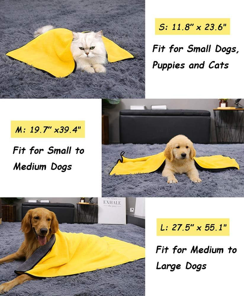 Super Absorbent Microfiber Dog Bath Towel - Perfect for Small, Medium, and Large Dogs and Cats - Lightweight and Quick-Drying in Yellow & Grey