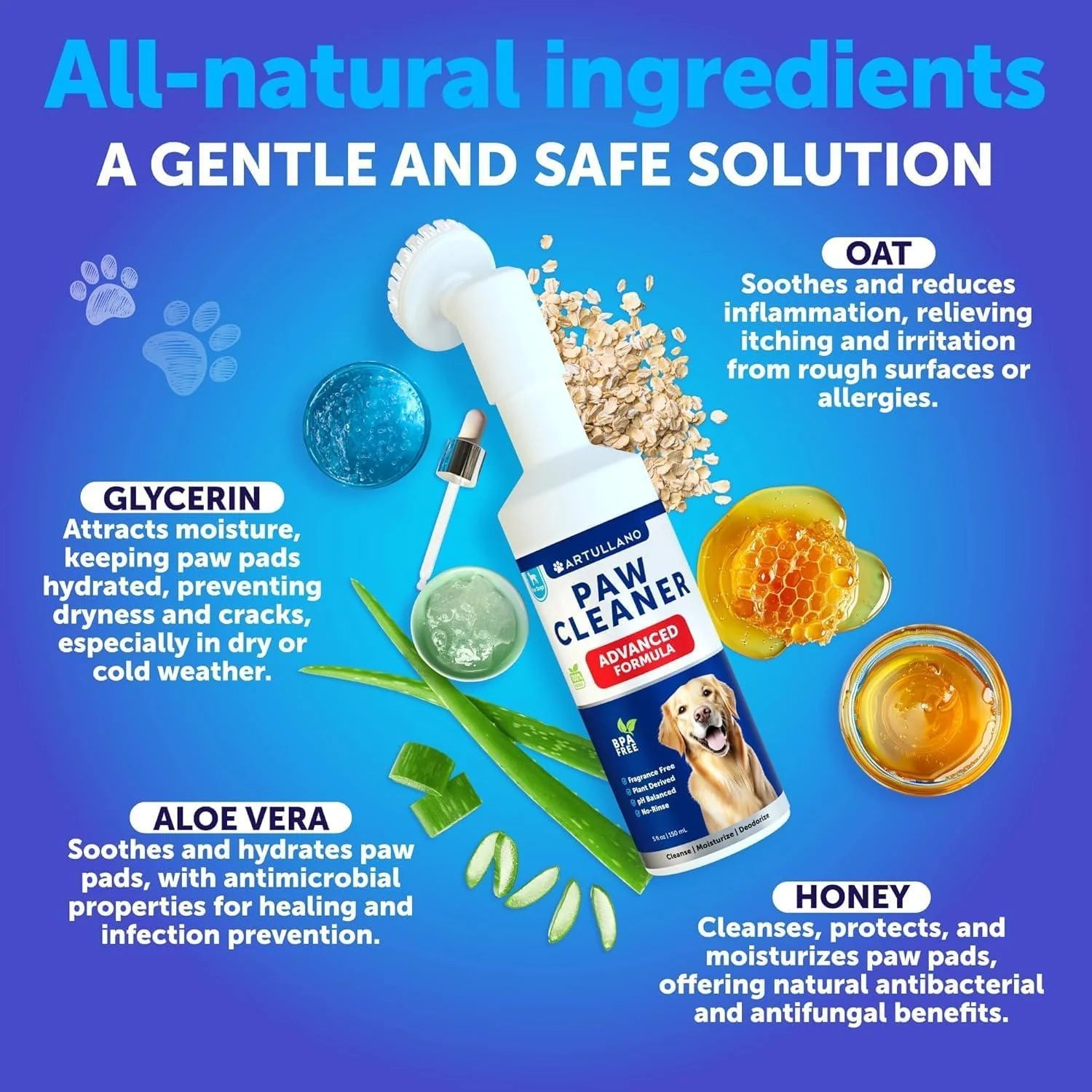 Revolutionary Paw Cleaner for Dogs: Silicone Brush & No Rinse Foaming Cleanser (5 Fl Oz) for Clean, Soft Paws