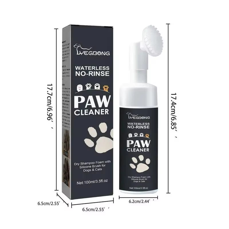 Waterless Pet Shampoo Foam for Dogs and Cats - 100ml Paw Cleaner with Brush for Easy Rinse-Free Cleaning